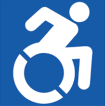 White and blue wheelchair icon.